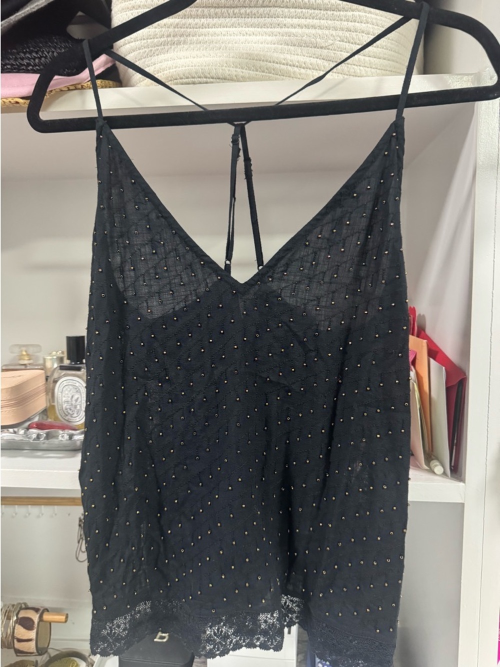 Indah Los Angeles Black Sheer Studded Lace Cami – Boho Sexy Top - Picture 3 of 5